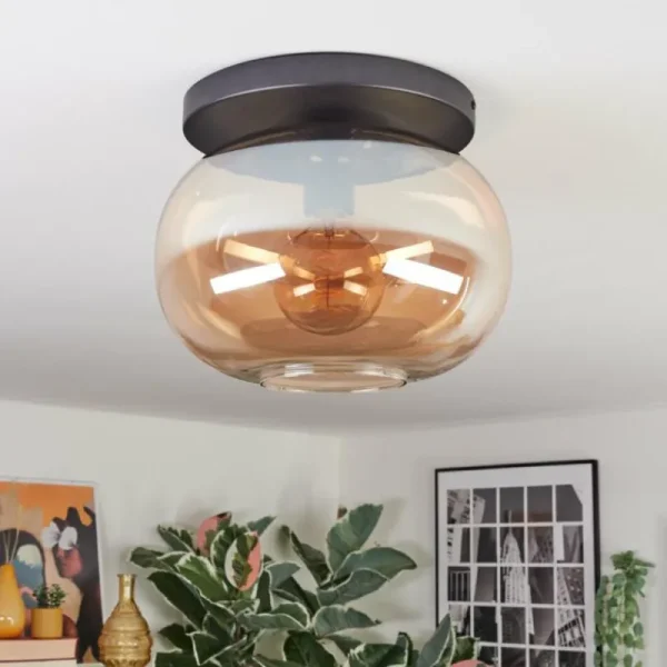 hofstein Apedo Plafonnier, Boule lumineuse Ambre, 1 lumière* Lampes En Verre