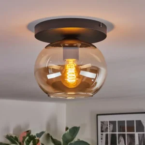 hofstein Apedo Plafonnier, Boule lumineuse Ambre, 1 lumière* Lampes En Verre