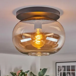 hofstein Apedo Plafonnier, Boule lumineuse Ambre, 1 lumière* Lampes En Verre