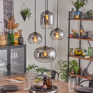 hofstein Apedo Suspension, Boule lumineuse, Suspension Clair, Fumé, 4 lumières* Lampes Modernes