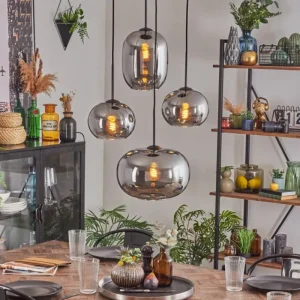 hofstein Apedo Suspension, Boule lumineuse, Suspension Fumé, 4 lumières* Lampes Modernes