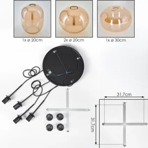 hofstein Apedo Suspension, Boule lumineuse, Suspension Ambre, 4 lumières* Lampes En Verre