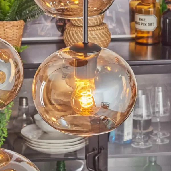 hofstein Apedo Suspension, Boule lumineuse, Suspension Ambre, 4 lumières* Lampes En Verre