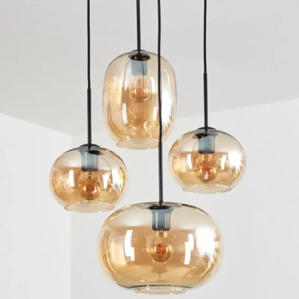 hofstein Apedo Suspension, Boule lumineuse, Suspension Ambre, 4 lumières* Lampes En Verre