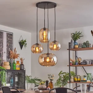 hofstein Apedo Suspension, Boule lumineuse, Suspension Ambre, 4 lumières* Lampes En Verre