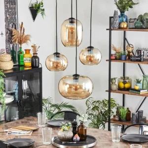 hofstein Apedo Suspension, Boule lumineuse, Suspension Ambre, 4 lumières* Lampes En Verre