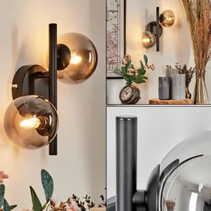 hofstein Applique murale - Verre Chehalis Clair, Fumé, 2 lumières* Lampes Modernes