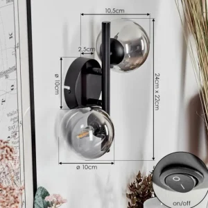 hofstein Applique murale - Verre Chehalis Clair, Fumé, 2 lumières* Lampes Modernes
