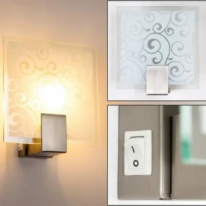 hofstein Applique murale carrée Acier inoxydable, Blanc, 1 lumière* Lampes En Verre