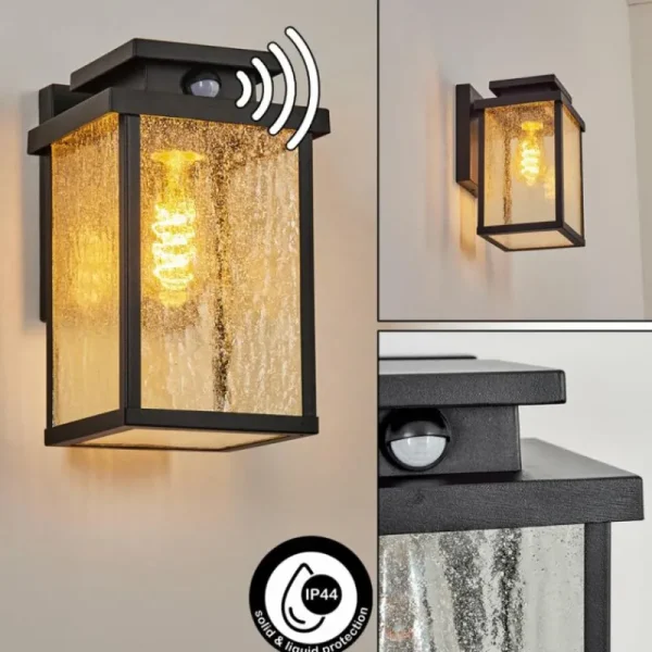 hofstein Applique murale d'extérieur Tieva Noir, 1 lumière, Détecteur de mouvement* Lampes Modernes
