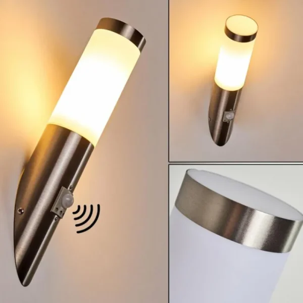 hofstein Applique murale d'extérieur Norburg Acier inoxydable, 1 lumière, Détecteur de mouvement* Lampes Modernes