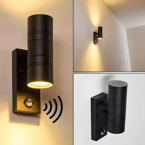 hofstein Applique murale d'extérieur Froslev LED Noir, 2 lumières, Détecteur de mouvement* Lampes Modernes