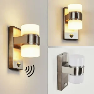 hofstein Applique murale d'extérieur Tiarp LED Nickel mat, 2 lumières, Détecteur de mouvement* Lampes Modernes