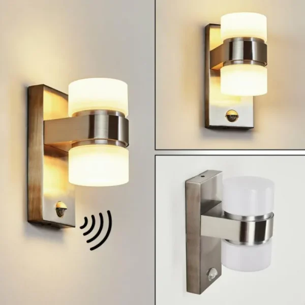 hofstein Applique murale d'extérieur Tiarp LED Nickel mat, 2 lumières, Détecteur de mouvement* Lampes Modernes