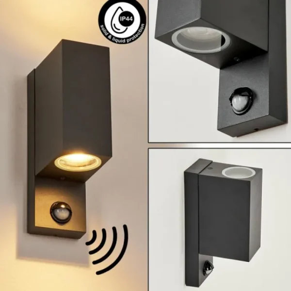 hofstein Applique murale d'extérieur Kingstown Anthracite, Transparent, 2 lumières, Détecteur de mouvement* Lampes Modernes