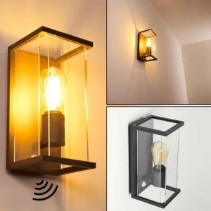 hofstein Applique murale d'extérieur Faroer Noir, 1 lumière, Détecteur de mouvement* Lampes Modernes