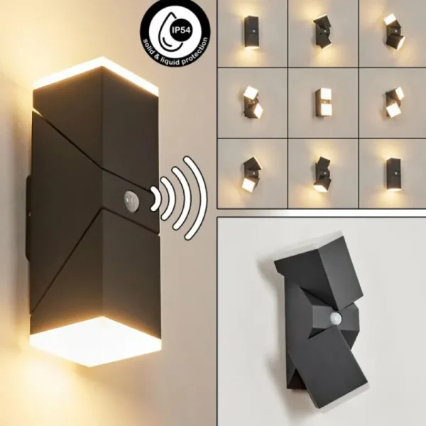hofstein Applique murale d'extérieur Toogong LED Anthracite, 2 lumières, Détecteur de mouvement* Lampes Modernes
