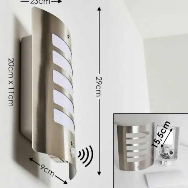 hofstein Applique murale d'extérieur Alslev Acier inoxydable, 1 lumière, Détecteur de mouvement* Lampes Modernes