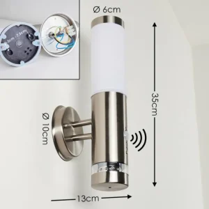 hofstein Applique murale d'extérieur Walise Acier inoxydable, 1 lumière, Détecteur de mouvement* Lampes Modernes