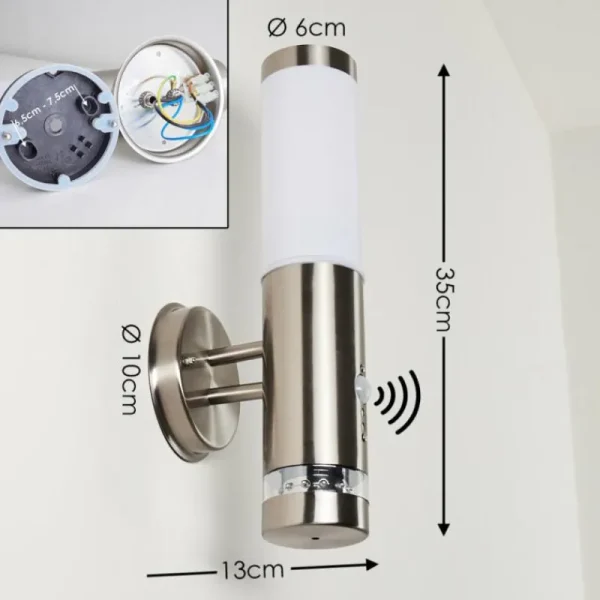 hofstein Applique murale d'extérieur Walise Acier inoxydable, 1 lumière, Détecteur de mouvement* Lampes Modernes