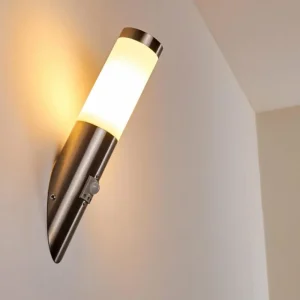 hofstein Applique murale d'extérieur Norburg Acier inoxydable, 1 lumière, Détecteur de mouvement* Lampes Modernes
