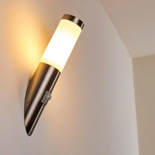 hofstein Applique murale d'extérieur Norburg Acier inoxydable, 1 lumière, Détecteur de mouvement* Lampes Modernes