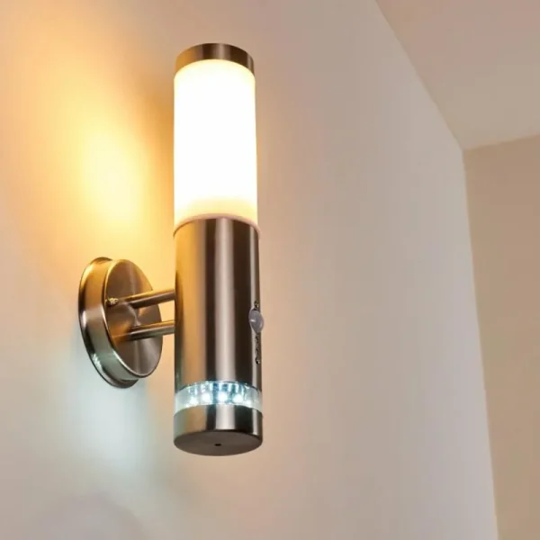 hofstein Applique murale d'extérieur Walise Acier inoxydable, 1 lumière, Détecteur de mouvement* Lampes Modernes