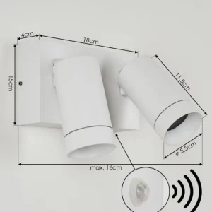 hofstein Applique murale d'extérieur Hakamken Blanc, 2 lumières, Détecteur de mouvement* Lampes Modernes