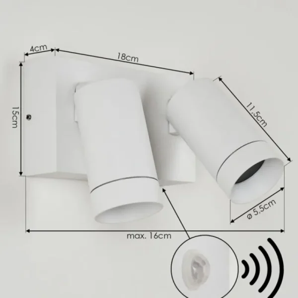 hofstein Applique murale d'extérieur Hakamken Blanc, 2 lumières, Détecteur de mouvement* Lampes Modernes