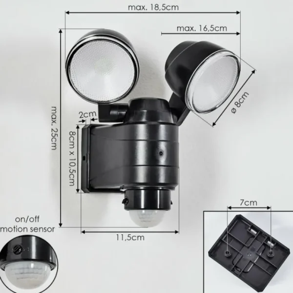 hofstein Applique murale d'extérieur Anyarhwi LED Noir, 2 lumières, Détecteur de mouvement* Lampes Modernes