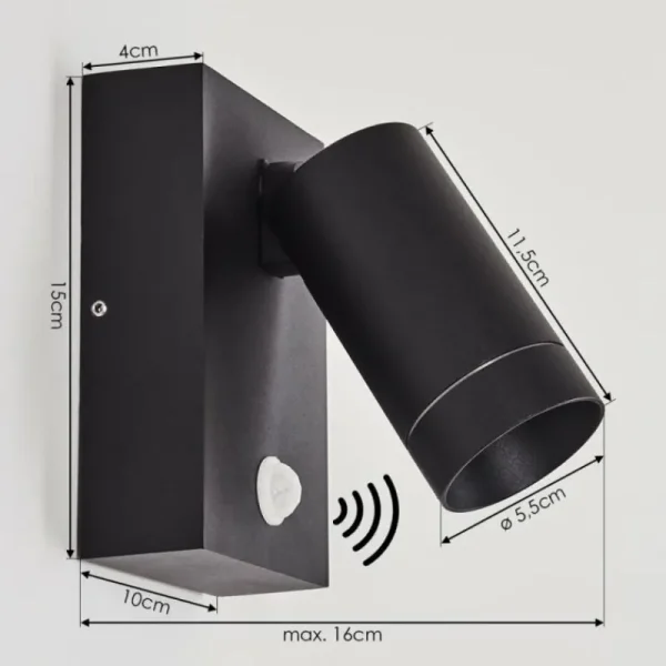 hofstein Applique murale d'extérieur Hakamken Noir, 1 lumière, Détecteur de mouvement* Lampes Modernes