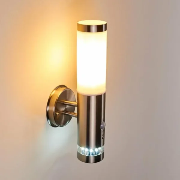hofstein Applique murale d'extérieur Walise Acier inoxydable, 1 lumière, Détecteur de mouvement* Lampes Modernes