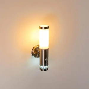 hofstein Applique murale d'extérieur Walise Acier inoxydable, 1 lumière, Détecteur de mouvement* Lampes Modernes
