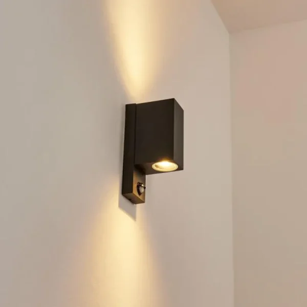 hofstein Applique murale d'extérieur Kingstown Anthracite, Transparent, 2 lumières, Détecteur de mouvement* Lampes Modernes