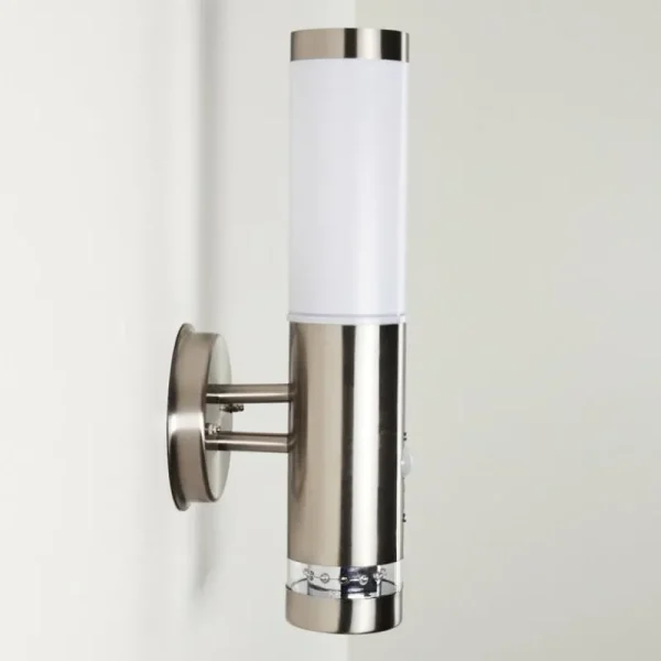 hofstein Applique murale d'extérieur Walise Acier inoxydable, 1 lumière, Détecteur de mouvement* Lampes Modernes
