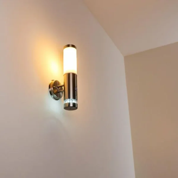 hofstein Applique murale d'extérieur Walise Acier inoxydable, 1 lumière, Détecteur de mouvement* Lampes Modernes