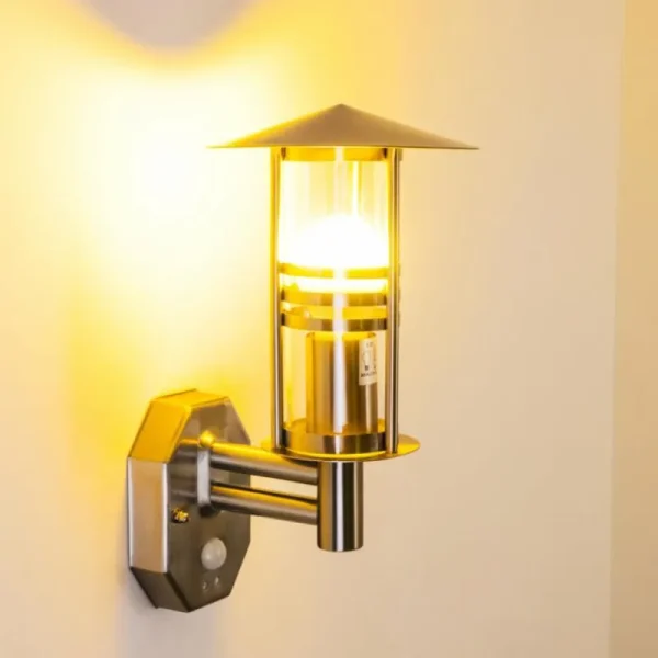hofstein Applique murale FORLI Acier inoxydable, 1 lumière, Détecteur de mouvement* Lampes Modernes