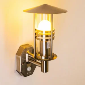 hofstein Applique murale FORLI Acier inoxydable, 1 lumière, Détecteur de mouvement* Lampes Modernes