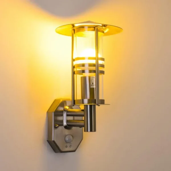 hofstein Applique murale FORLI Acier inoxydable, 1 lumière, Détecteur de mouvement* Lampes Modernes