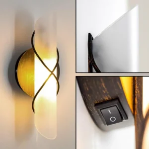 hofstein Applique murale Globo RANIA Acier inoxydable, Noir, Blanc, 1 lumière* Lampes En Verre