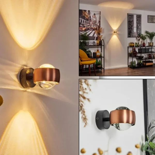 hofstein Applique murale Sapri Cuivre, Noir, 1 lumière* Lampes En Verre