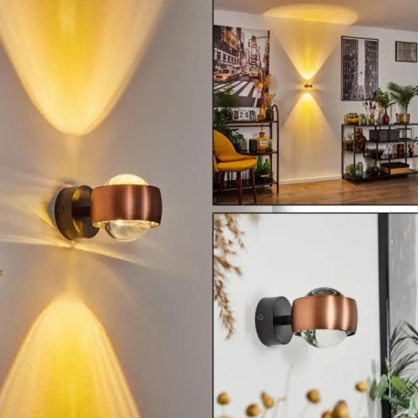 hofstein Applique murale Sapri Cuivre, Noir, 1 lumière* Lampes En Verre
