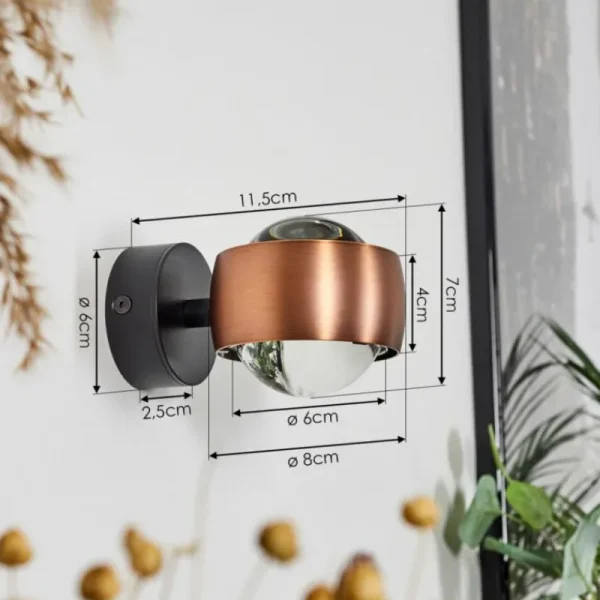 hofstein Applique murale Sapri Cuivre, Noir, 1 lumière* Lampes En Verre