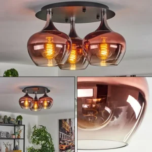 hofstein Azurara Plafonnier Chrome, Noir, 3 lumières* Lampes En Verre