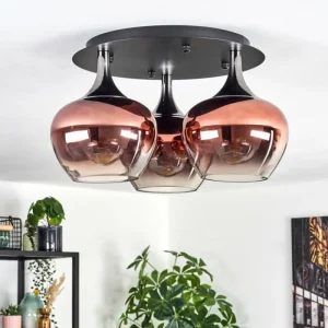 hofstein Azurara Plafonnier Chrome, Noir, 3 lumières* Lampes En Verre