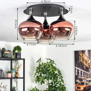 hofstein Azurara Plafonnier Chrome, Noir, 3 lumières* Lampes En Verre