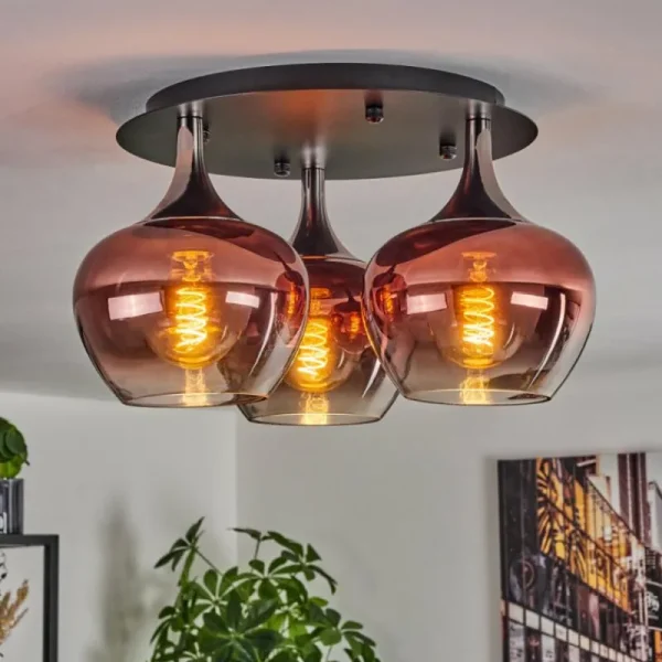 hofstein Azurara Plafonnier Chrome, Noir, 3 lumières* Lampes En Verre