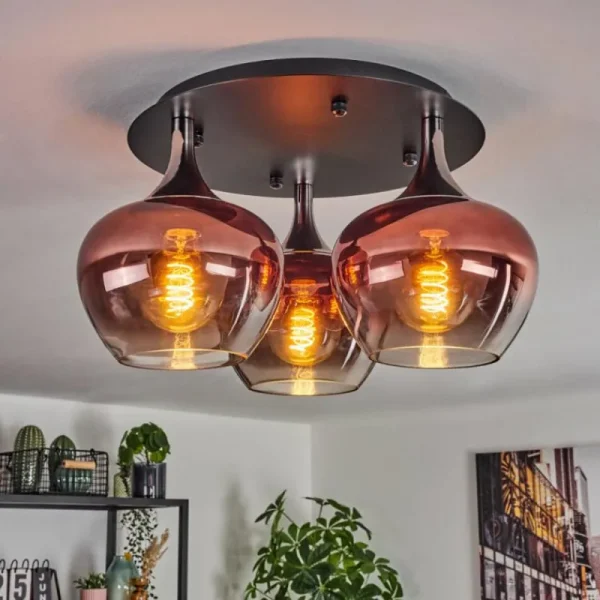 hofstein Azurara Plafonnier Chrome, Noir, 3 lumières* Lampes En Verre