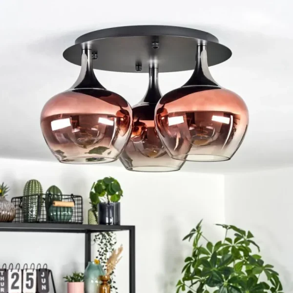 hofstein Azurara Plafonnier Chrome, Noir, 3 lumières* Lampes En Verre