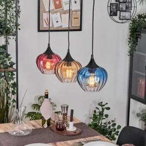 hofstein Ballebro Suspension, Suspension Noir, 3 lumières* Lampes En Verre